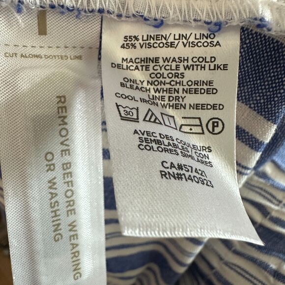 NWT LOFT Womens Emory Taper Pants in Striped Linen Blend Blue White Size XLT - Picture 9 of 9